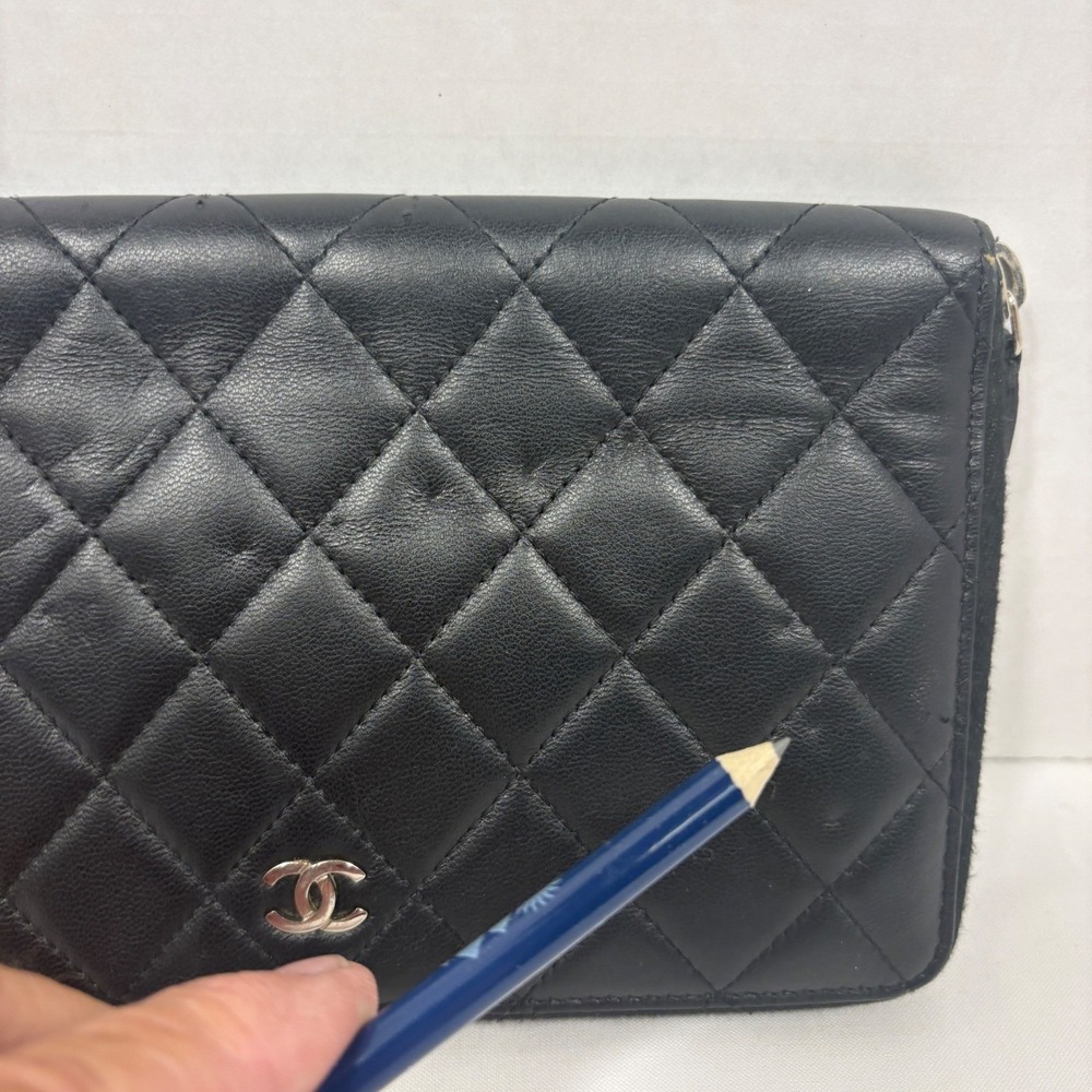Chanel WOC Wallet On Chain Black Quilted Lambskin Silver CC Logo Zip Around - Picture 8 of 16